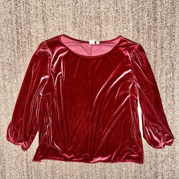 GAP Women's Long Sleeve Pullover Crewneck Red Velour Long Sleeve Blouse XL - Picture 2 of 8